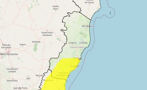 Instituto Nacional de Meteorologia (Inmet) emitiu um aviso amarelo, válido para a Grande Vitória e as regiões Sul e Serrana, até as 18h de domingo (26)