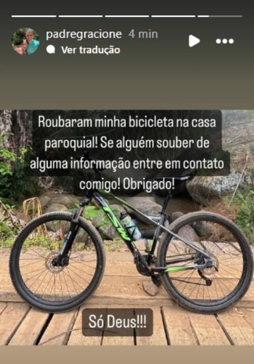 Bicicleta de padre é furtada em igreja no ES: 