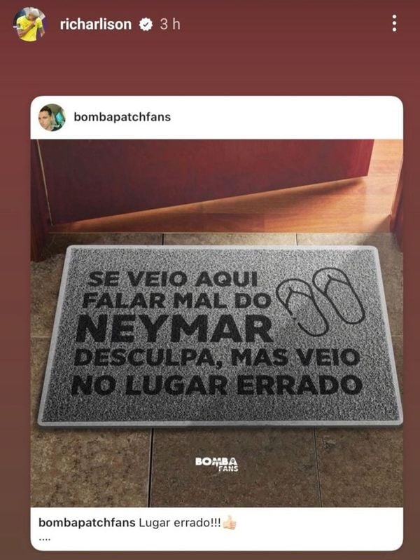 Richarlison faz postagem defendendo Neymar