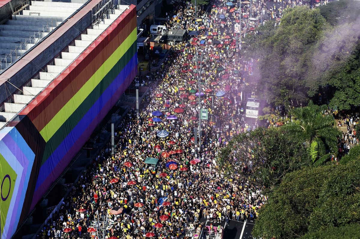 Público durante a 28ª Parada do Orgulho LGBT+ de São Paulo