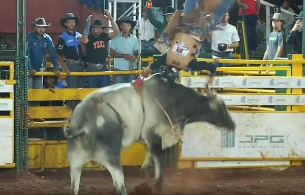 Momento em que o peão foi arremessado pelo touro 