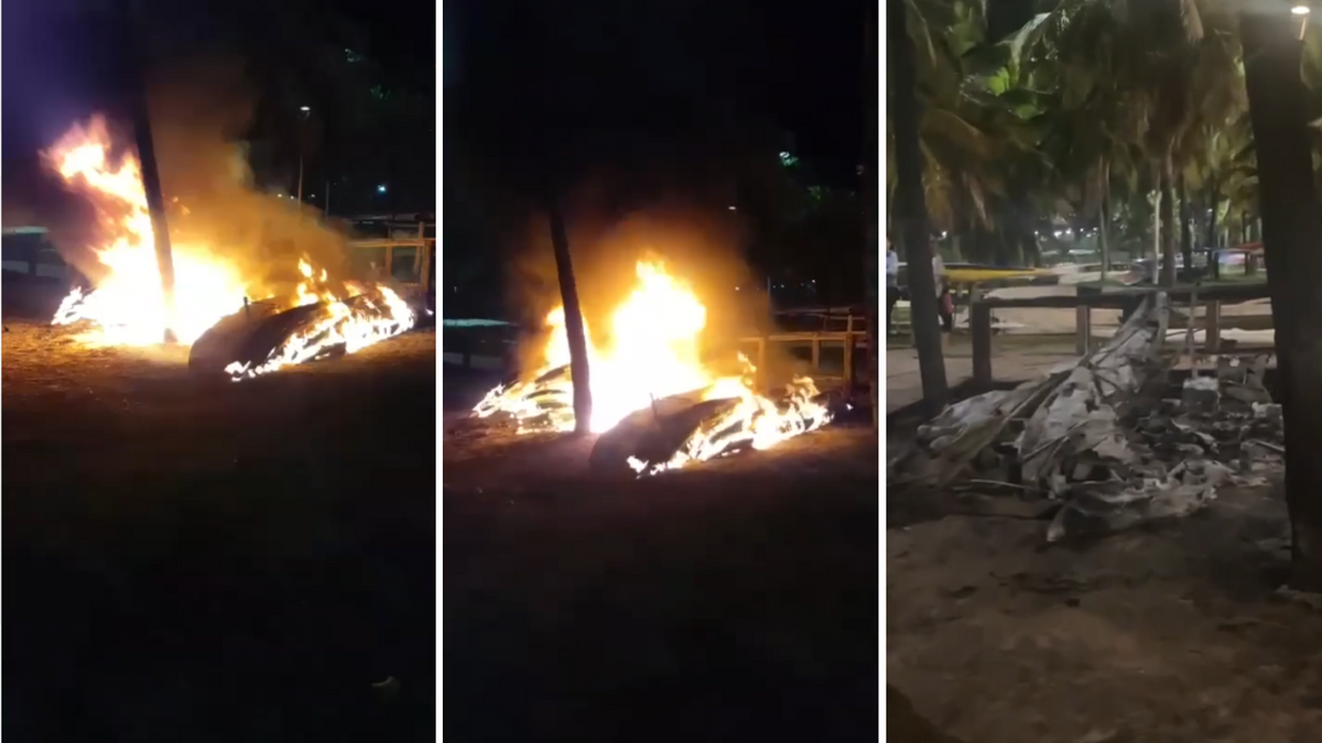 Caiaques são incendiados na Praia da Guarderia, em Vitória