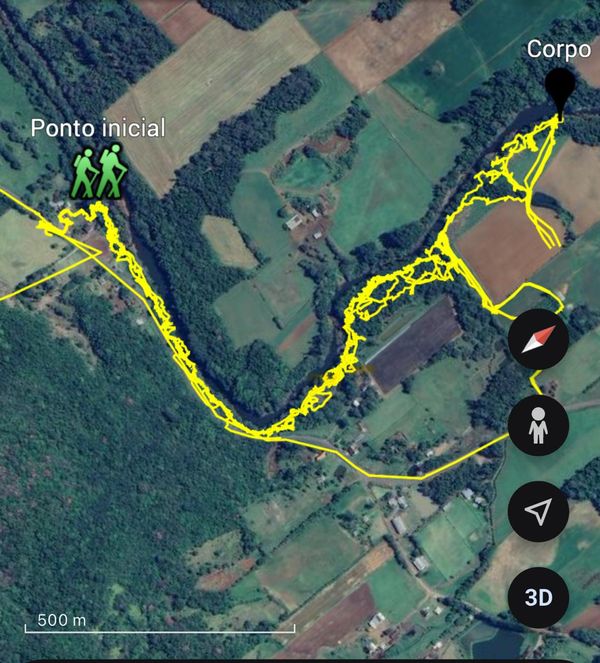 Ponto inicial onde os bombeiros do ES começaram as buscas e o local onde o corpo foi encontrado por Divulgação | Bombeiros do ES