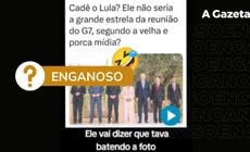 Ele não aparece no registro porque, na tradicional “foto de família” do grupo, só estão os presidentes dos sete países do bloco, e o Brasil não é um deles