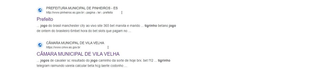 Sites de Pinheiros e Vila velha redirecionando para o Jogo do Togrinho
