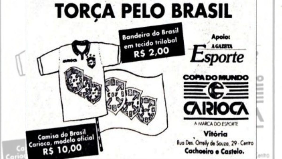 Anúncio em A Gazeta em 1994 com camisa do Brasil