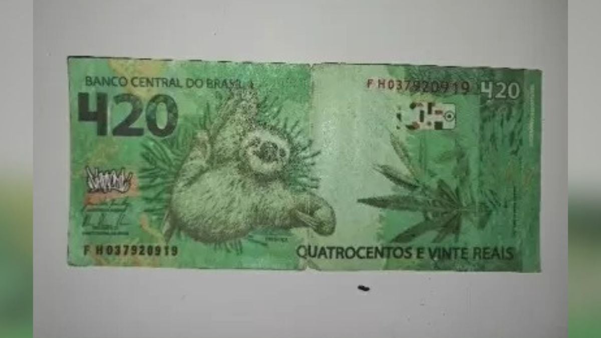 Nota de R$ 420 com desenho de maconha e bicho-preguiça é apreendida no PR