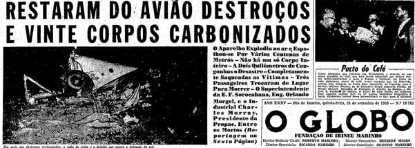 Registro do acidente aéreo em 1959 que matou 20 pessoas em São Paulo