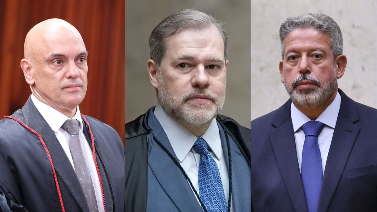 Os ministros do Supremo Tribunal Federal (STF), Alexandre de Moraes e Dias Toffoli, e o presidente da Câmara de Deputados, Arthur Lira