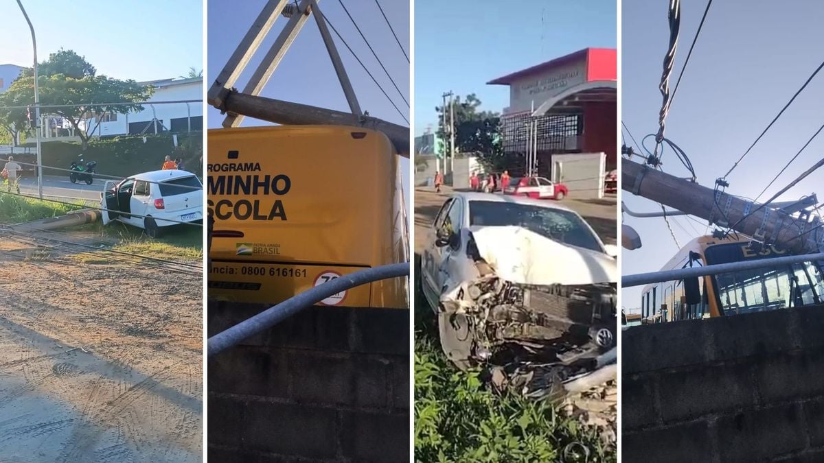 Motorista atinge acerta poste queda de outros danifica em Anchieta