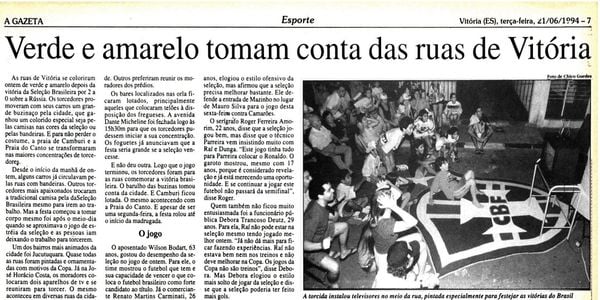 Veja como foi a torcida capixaba na Copa do Mundo de 1994 por Cedoc/A Gazeta