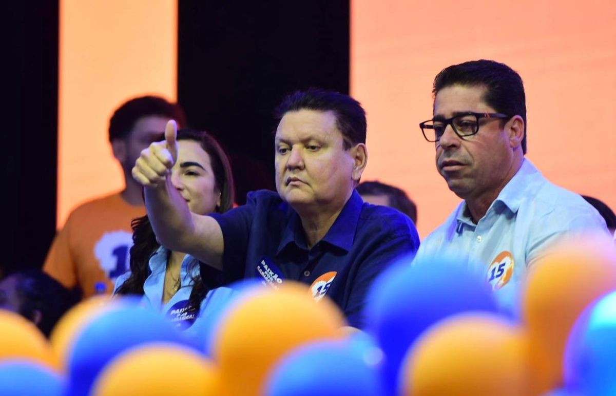 Convenção do MDB oficializa Euclério Sampaio como candidato à reeleição pela Prefeitura de Cariacica. Evento teve participação de Marcelo Santos (União Brasil) por Carlos Alberto Silva