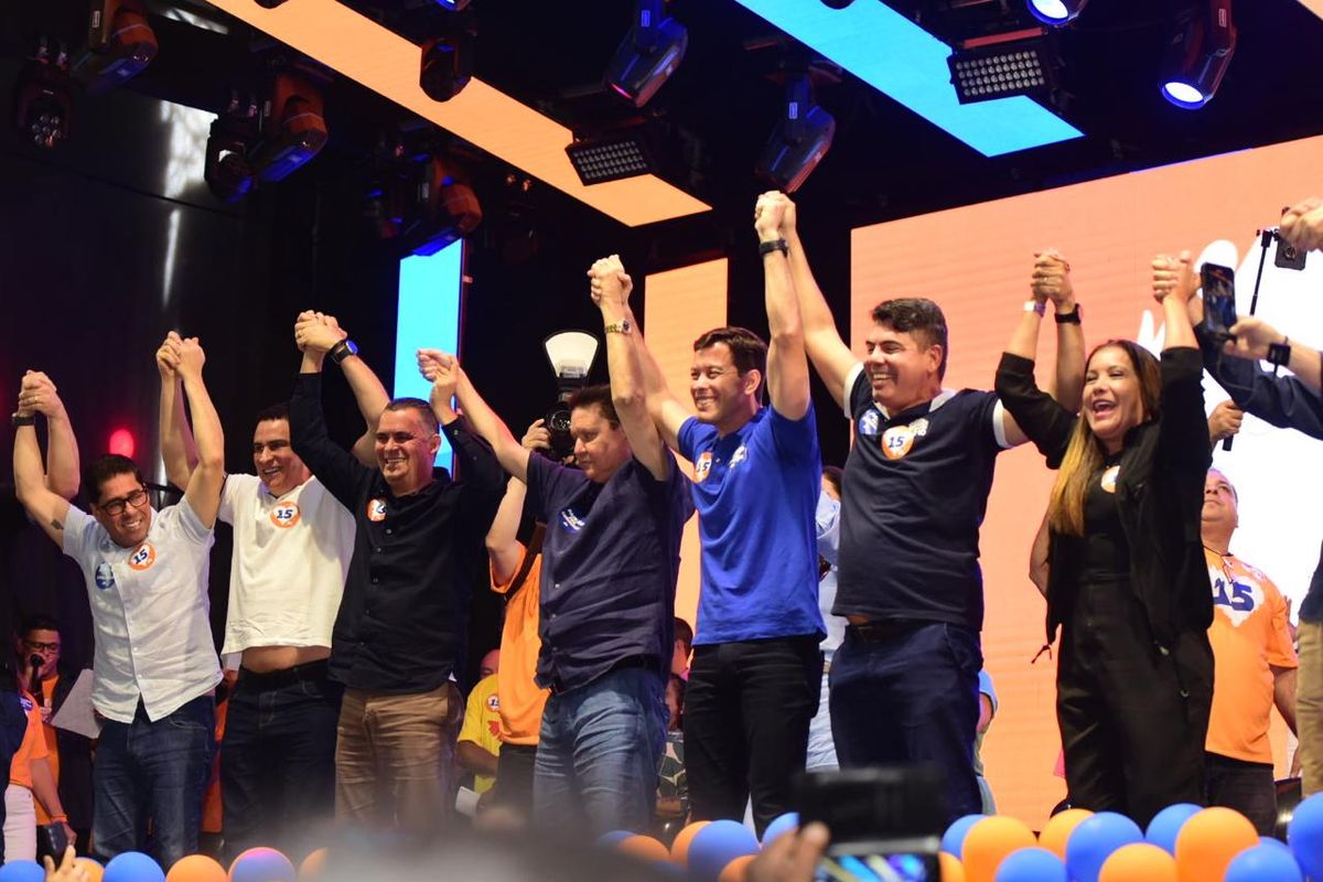 Convenção do MDB oficializa Euclério Sampaio como candidato à reeleição pela Prefeitura de Cariacica. Prefeito de Vila Velha, Arnaldinho Borgo (Podemos) participou do evento junto ao Marcelo Santos (União Brasil) por Carlos Alberto Silva