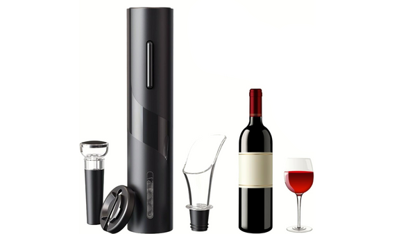 Facilite o ritual de abrir vinho com o kit abridor elétrico. Crédito: Divulgação
