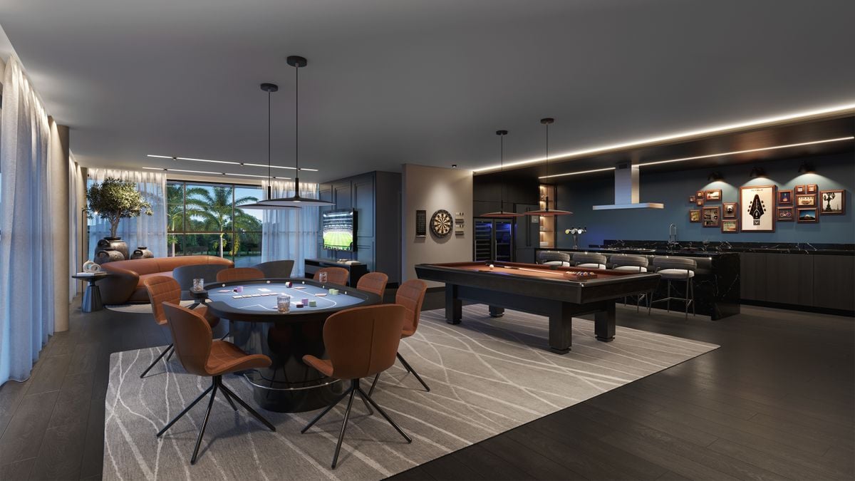 O condomínio oferece um pub americano com mesa de sinuca, mesa de carteado, balcão de pub, entre outros por Octo Empreendimentos/Divulgação
