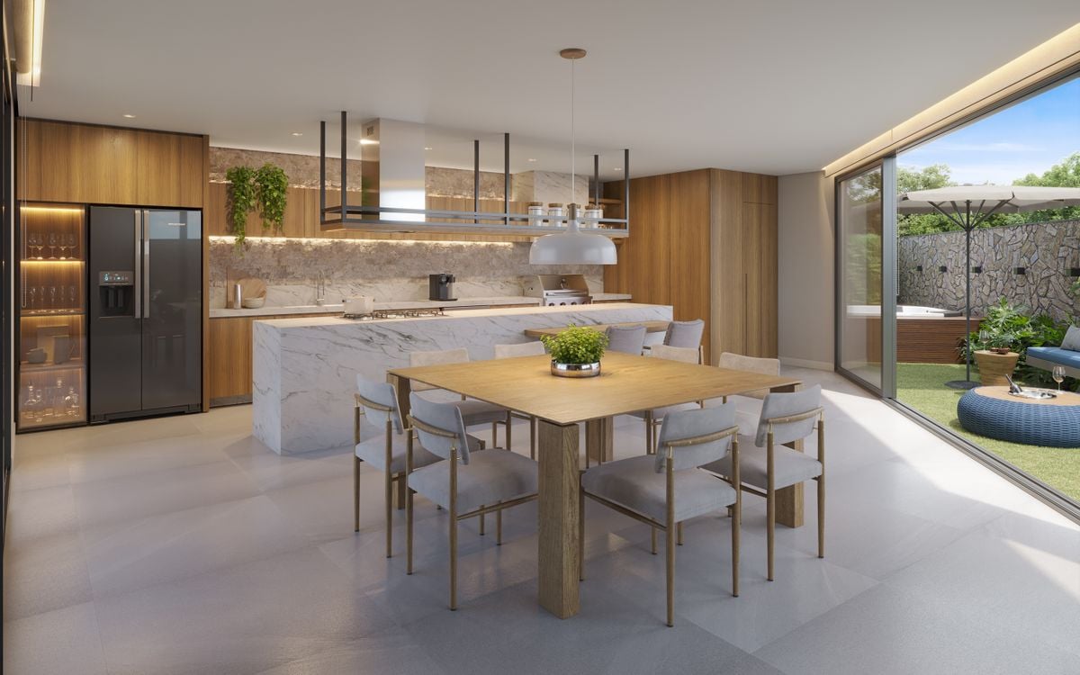 O design das casas segue uma linha moderna, com conceito aberto, jardim e área gourmet integrada por Octo Empreendimentos/Divulgação