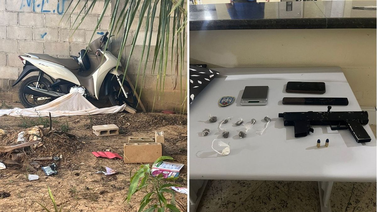 A moto recuperada e o material apreendido pela PM durante a ação em Linhares