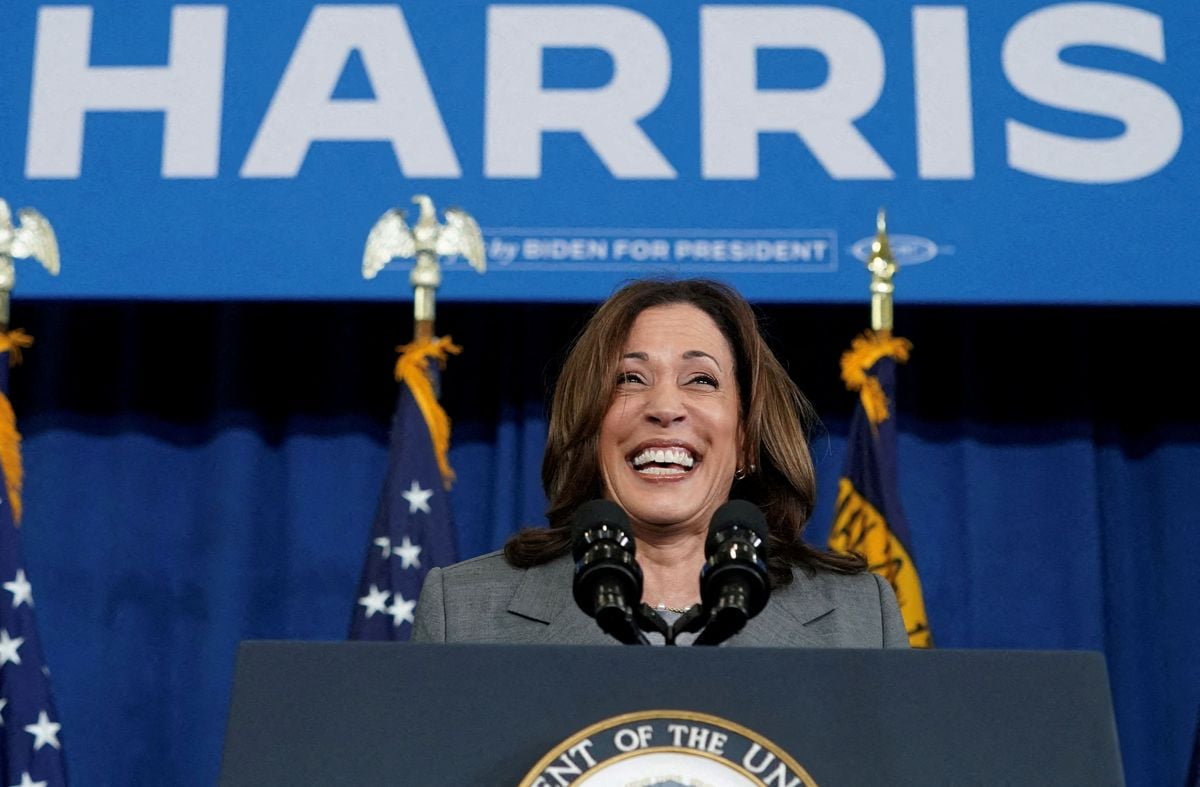 A vice-presidente Kamala Harris fala em um evento de campanha em Greensboro, Carolina do Norte, EUA, em 11 de julho de 2024.