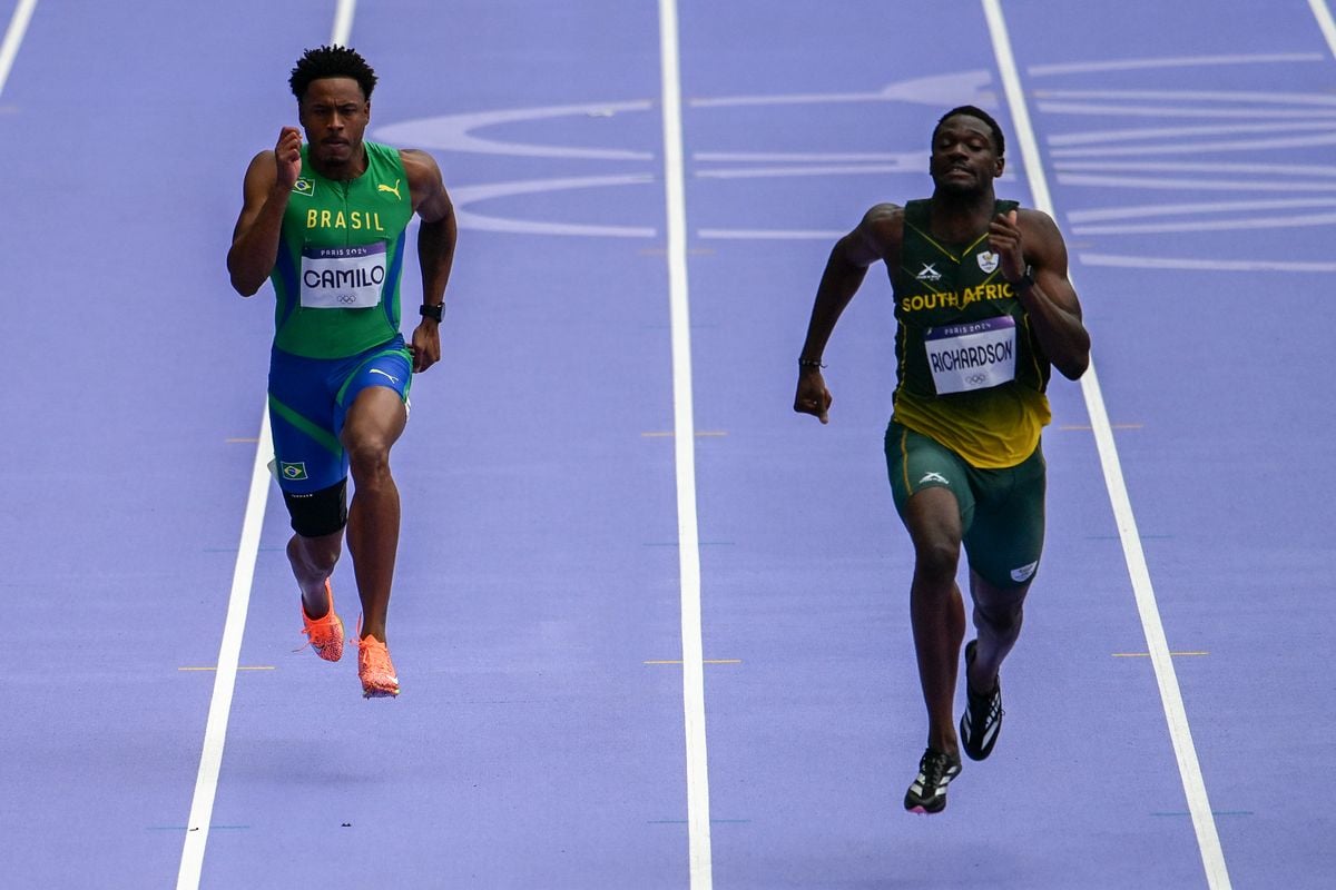 Paulo André Camilo durante a prova dos 100m nas olimpíadas de Paris 2024 por Vitor Jubini