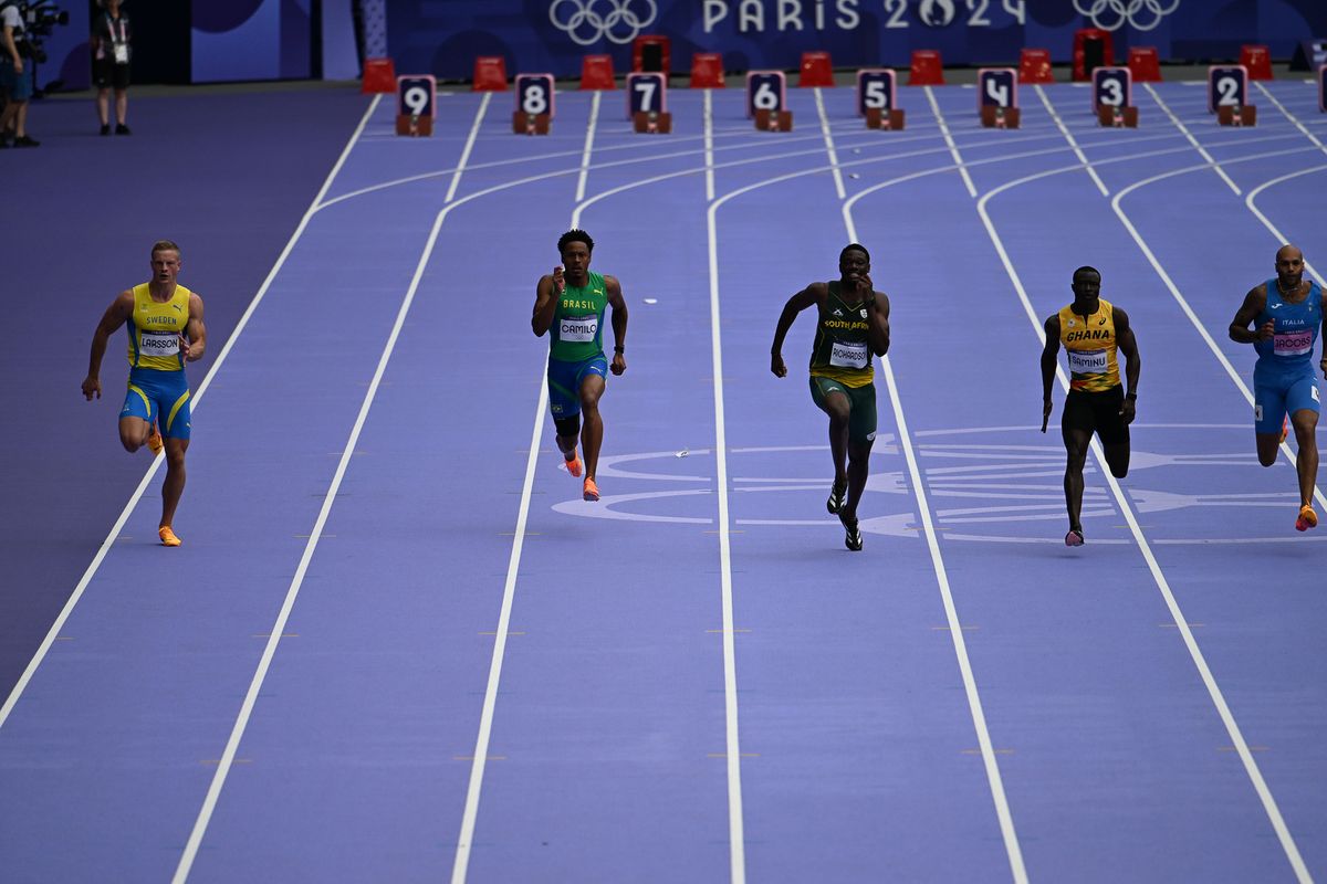 Paulo André Camilo durante a prova dos 100m nas olimpíadas de Paris 2024 por Vitor Jubini