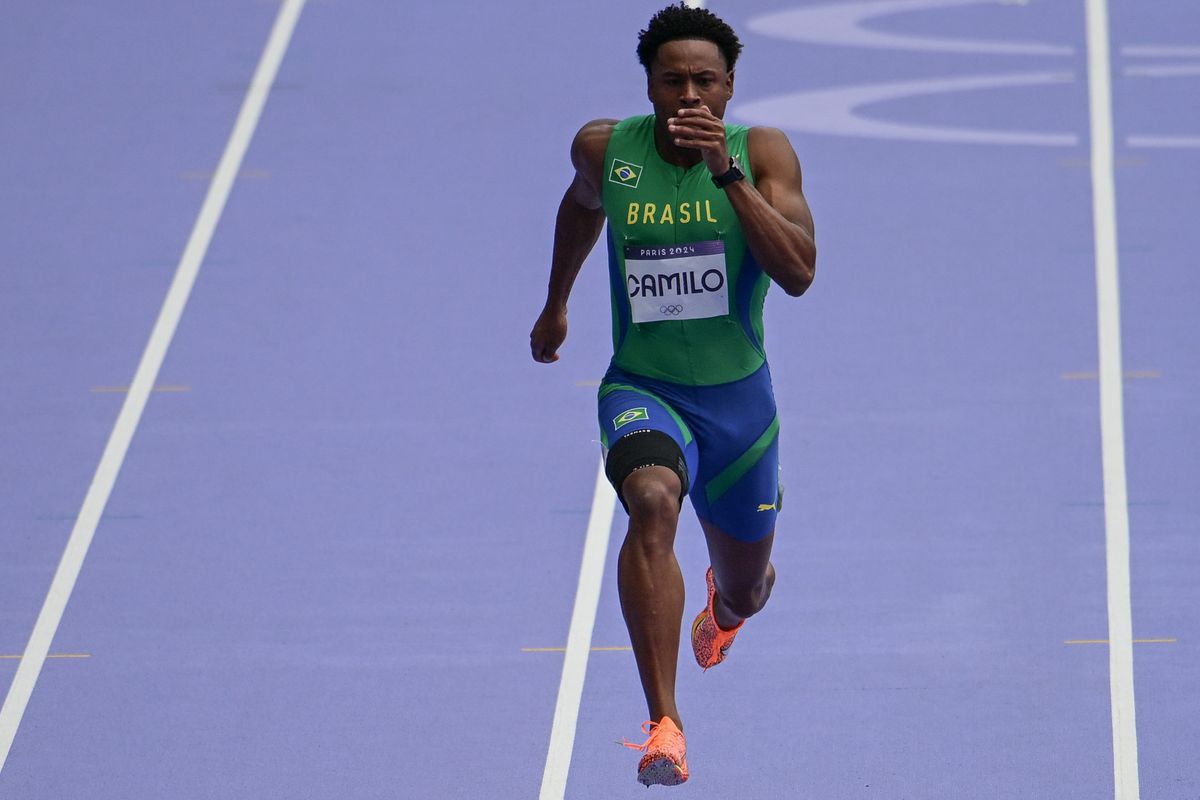Paulo André Camilo durante a prova dos 100m nas olimpíadas de Paris 2024 por Vitor Jubini