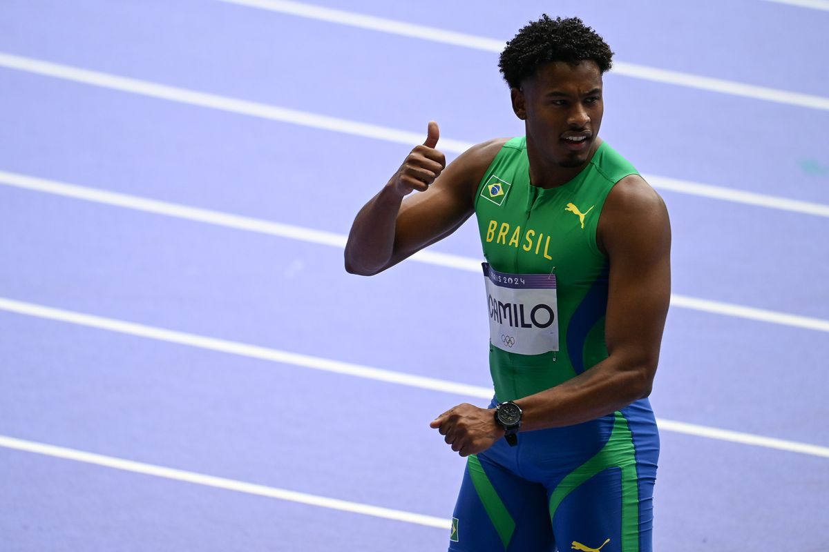 Paulo André Camilo durante a prova dos 100m nas olimpíadas de Paris 2024 por Vitor Jubini