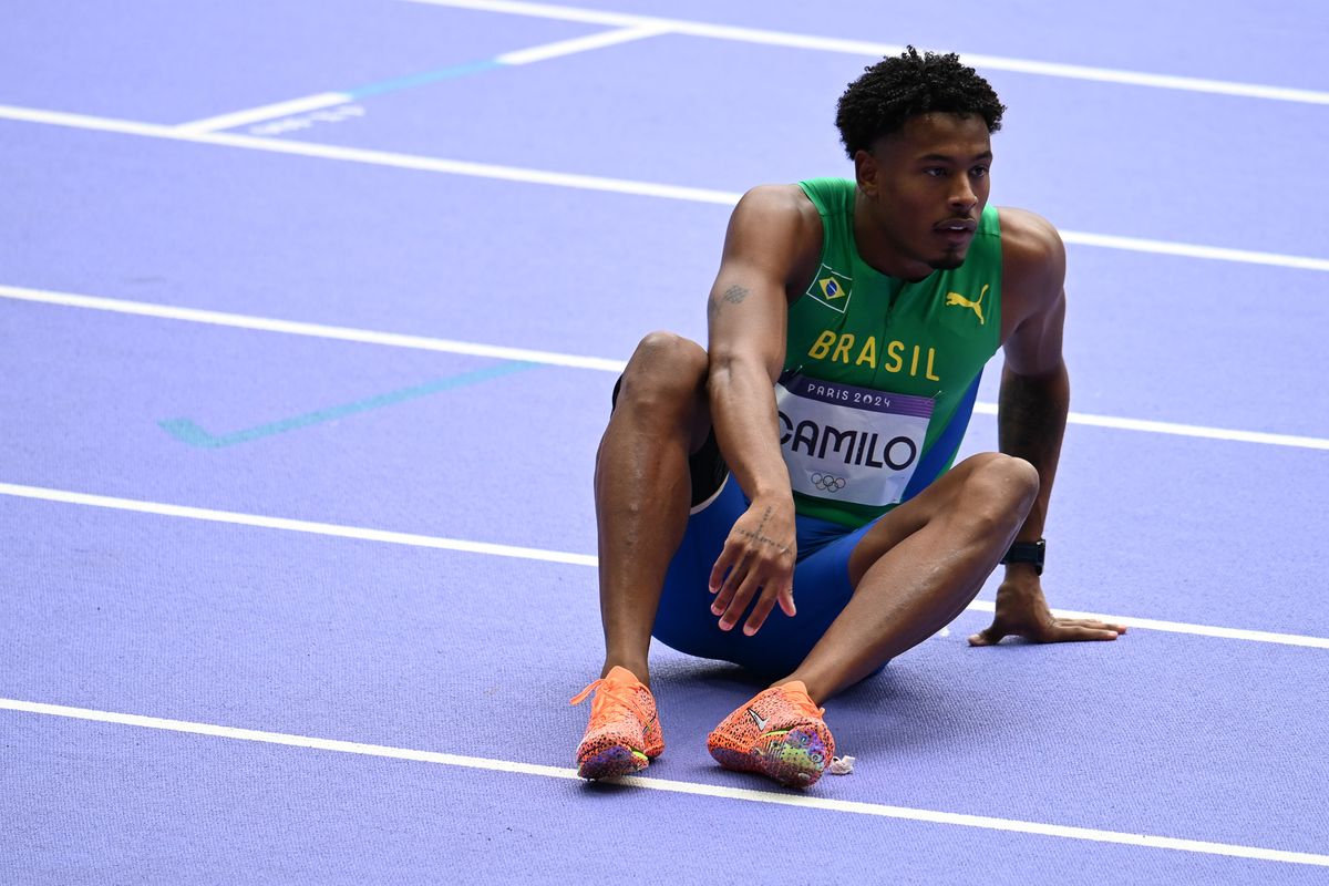 Paulo André Camilo durante a prova dos 100m nas olimpíadas de Paris 2024 por Vitor Jubini