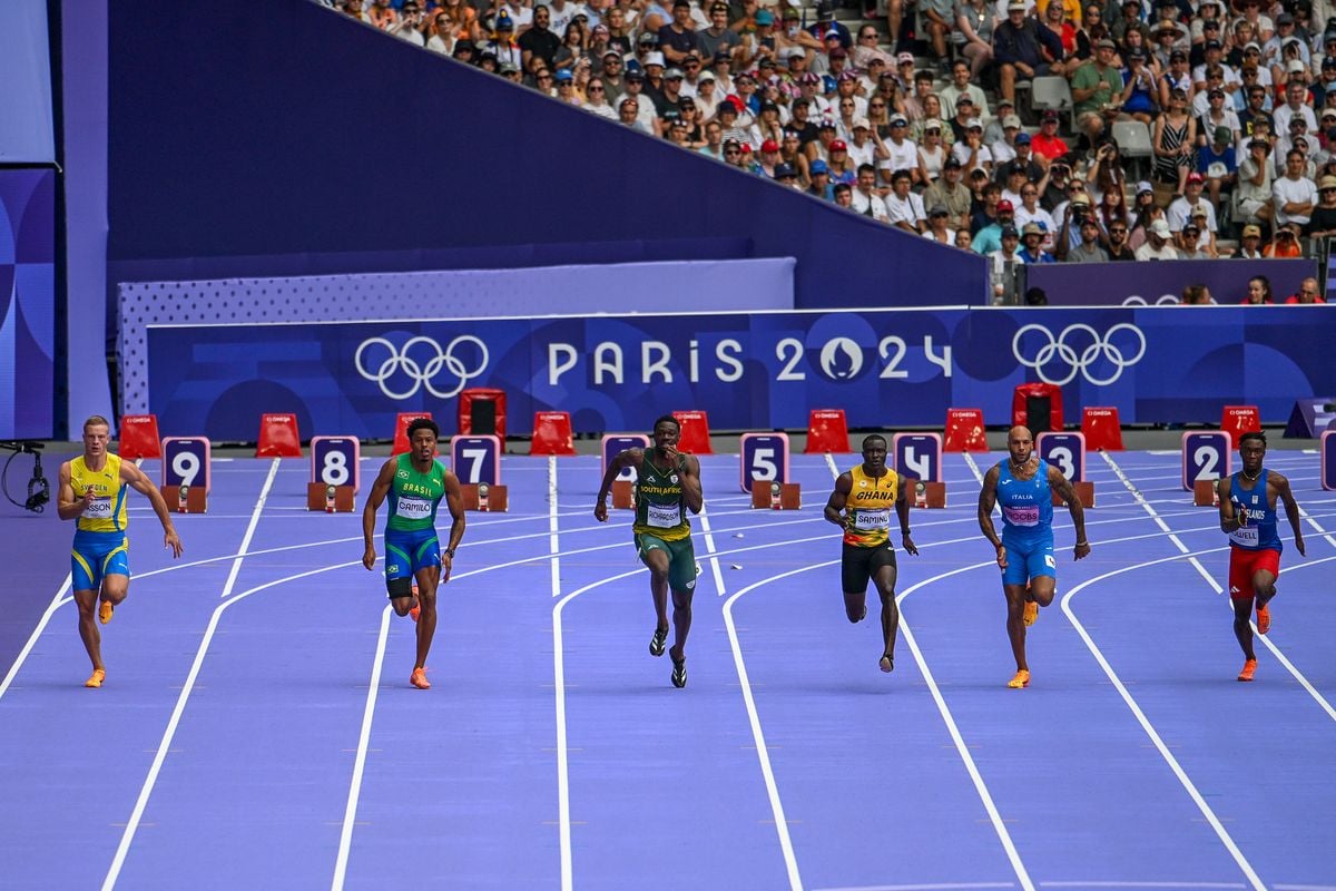 Paulo André Camilo durante a prova dos 100m nas olimpíadas de Paris 2024 por Vitor Jubini
