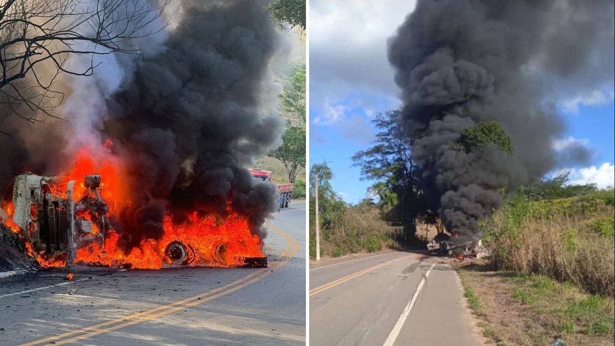 Veículo é destruído em incêndio na ES 080, em Barra de São Francisco