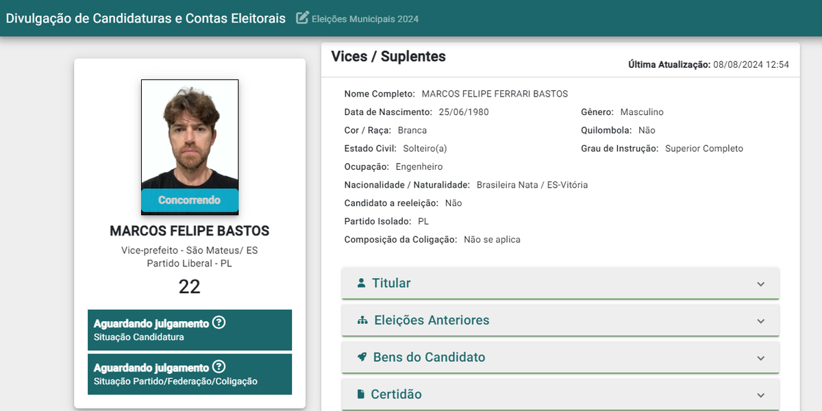 Registro de candidatura de Marcos Felipe Bastos