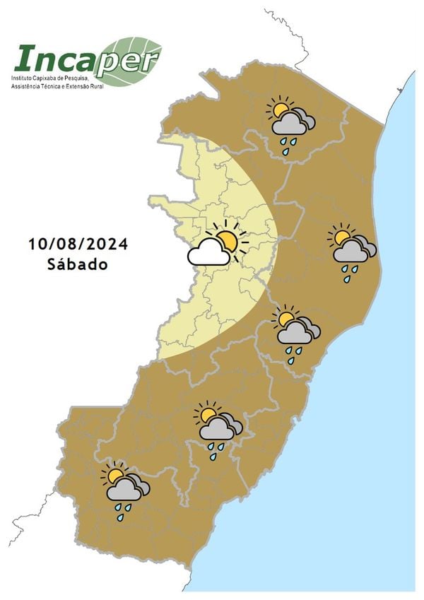 Previsão do Incaper para o Espírito Santo neste sábado (10)