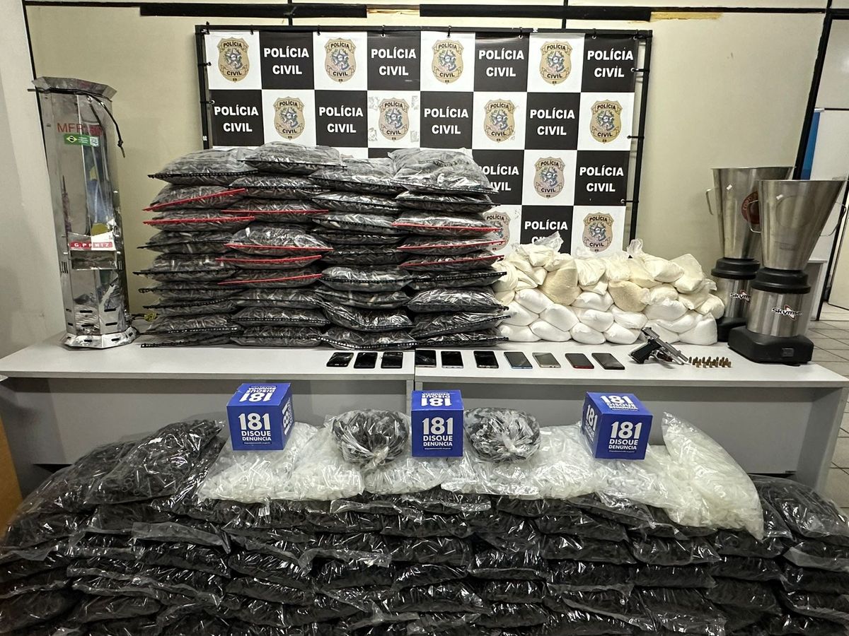 Drogas apreendidas pela polícia, na quarta-feira (14) em Guarapari por Divulgação Sesp