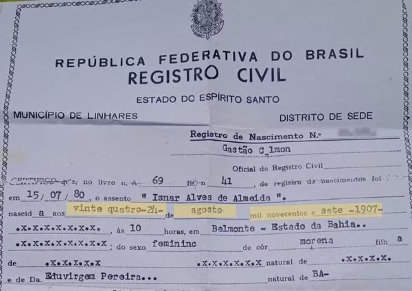 Certidão comprova idade de Dona Isnar