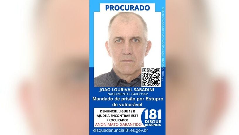 João Lourival Sabadini, 72 anos, com mandado de prisão por estupro de vulnerável.