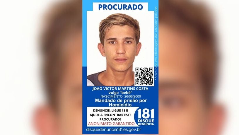 João Victor Martins Costa ("Bebê"), com mandado de prisão por homicídio.