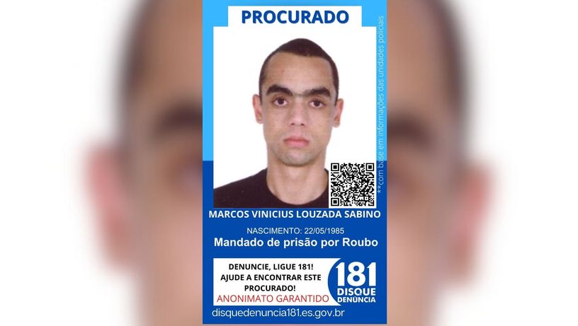 Marcos Vinicius Louzada Sabino, 39 anos, com mandado de prisão por roubo.