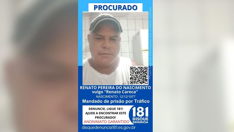 Renato Pereira do Nascimento, 46 anos, com mandado de prisão por tráfico.
