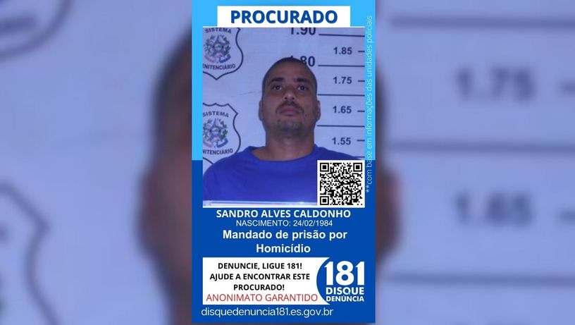 Sandro Alves Caldonho, 40 anos, com mandado de prisão por homicídio.