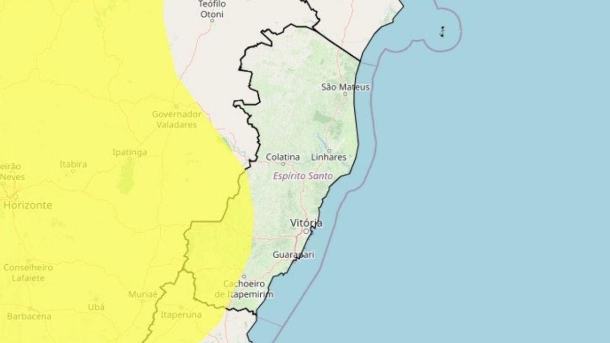 Alerta amarelo emitido pelo Inmet abrange municípios do sul do ES