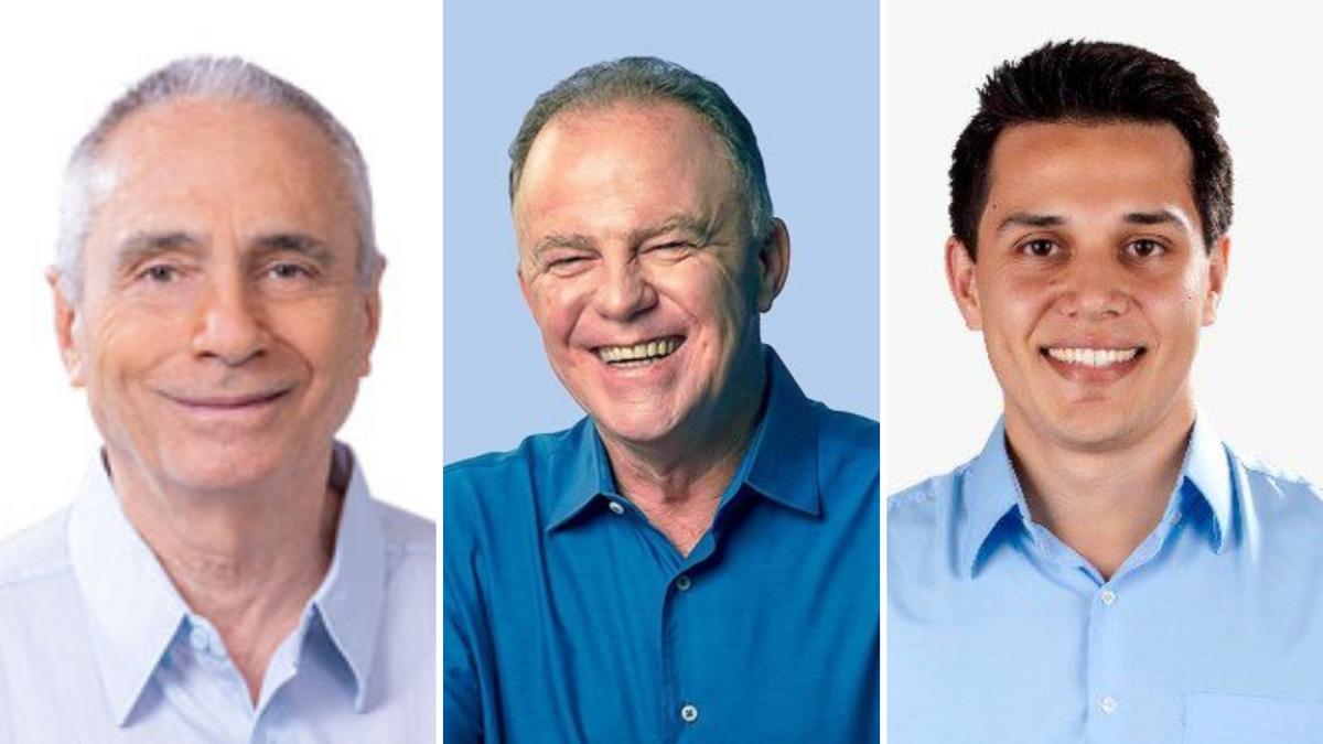 Da esquerda para a direita: Dr. Abílio (União Brasil), Renato Casagrande (PSB) e João Paulo Nali (Republicanos)