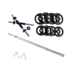 Kit Fitness 20kg + 2 Barras 40cm Rosca + 1 Barra 120cm Presilhas