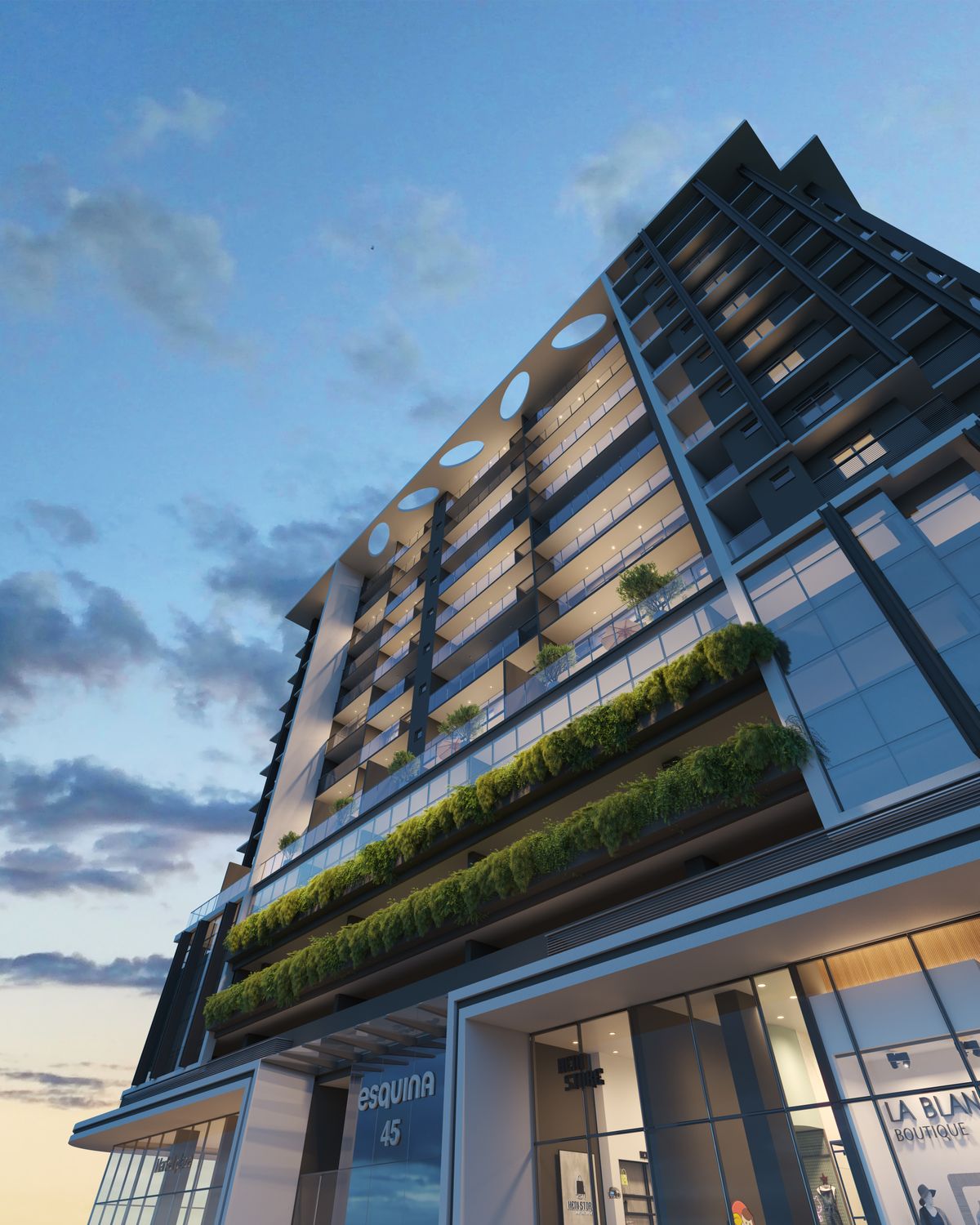 Fachada do Esquina, que ficará próximo ao Parque da Pedra da Cebola e da Rua da Lama, em Jardim da Penha 