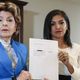  Thalia Graves e sua advogada Gloria Allred em conferência de imprensa em Los Angeles