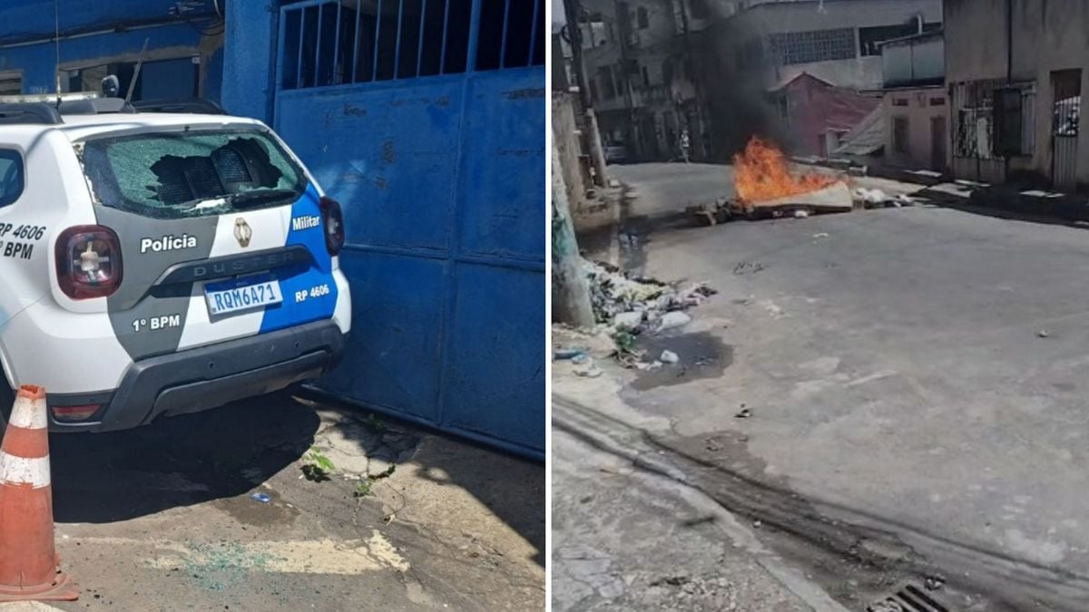 Viatura é depredada durante manifestação no bairro da Penha, em Vitória