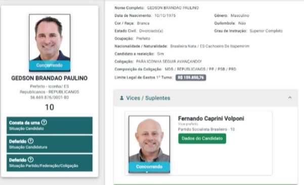 Candidato à reeleição em Iconha, no Sul do Estado, prefeito Gedson Brandão teve decisão prof