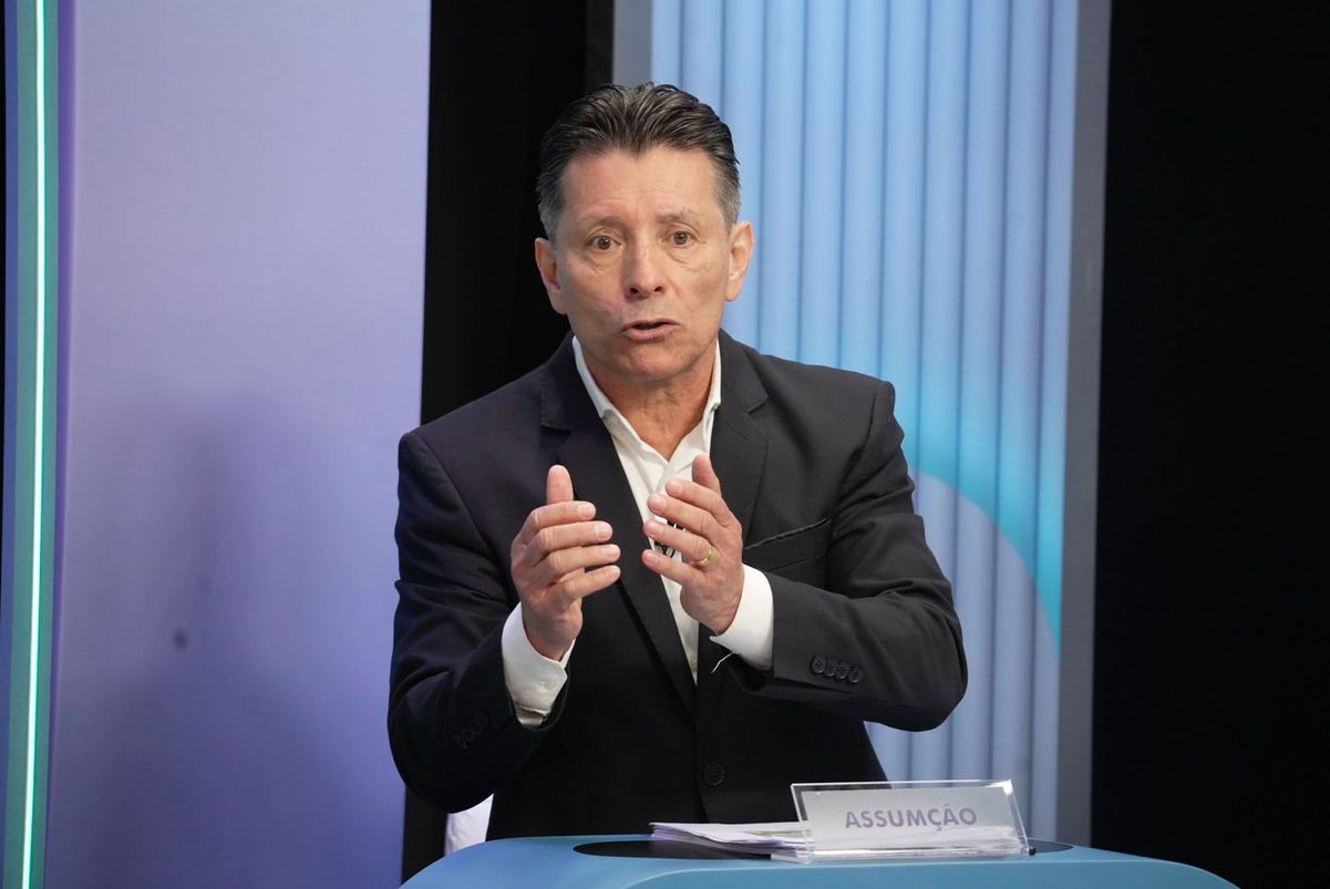 Assumção, candidato à Prefeitura de Vitória nas Eleições 2024 durante debate na TV Gazeta por Vitor Jubini