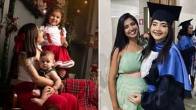 À esquerda, Emilly Kelly Rodrigues Alves, de 18 anos, com os sobrinhos, Conrado Emanuel Alves de Almeida, de oito meses, e Dulce Maria Alves de Almeida, de apenas 4 anos, e à direita Larissa