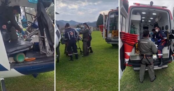 Por conta da gravidade do ferimento, o rapaz de 23 anos foi socorrido por helicóptero do Notaer e levado para uma unidade hospitalar na Grande Vitória