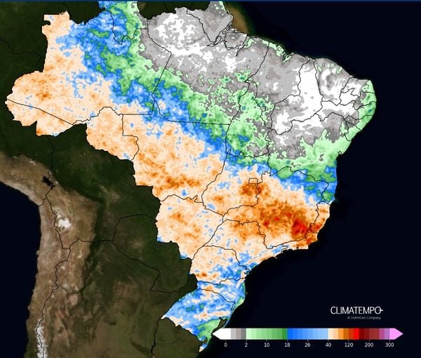 Acumulado de chuva previsto entre 23 de outubro de 30 de outubro de 2024