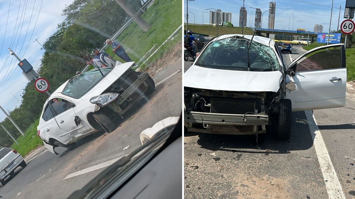 Estado em que ficou o carro após a colisão na tarde desta sexta-feira (25)